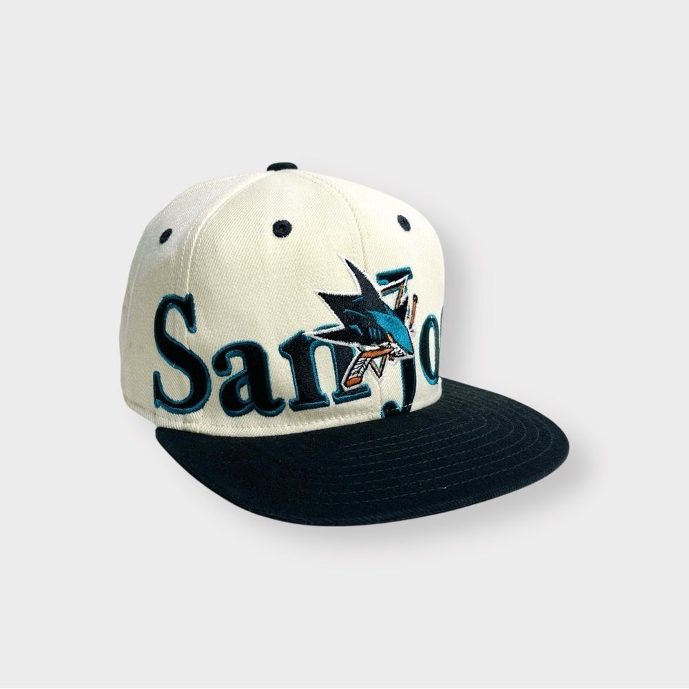 Vtg 90s Reebok San Jose Sharks Wraparound Logo Snapback Hat, NHL Crisp Hockey